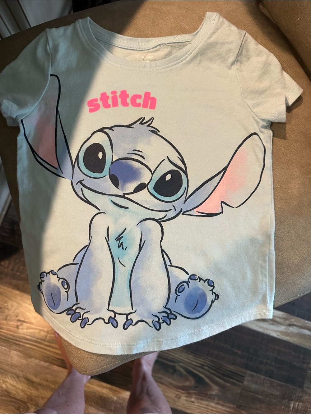 Disney White Kids Tee with Stitch Graphic and Pink Logo